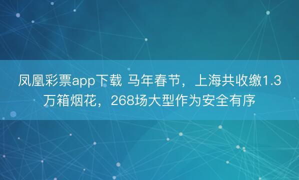 凤凰彩票app下载 马年春节，上海共收缴1.3万箱烟花，268场大型作为安全有序