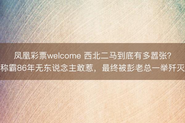 凤凰彩票welcome 西北二马到底有多嚣张？称霸86年无东说念主敢惹，最终被彭老总一举歼灭