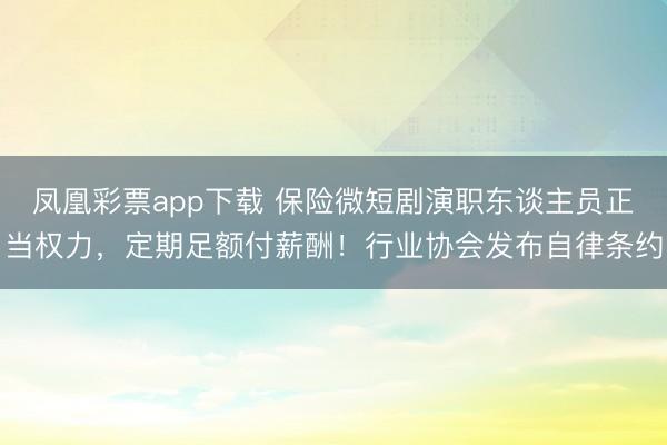 凤凰彩票app下载 保险微短剧演职东谈主员正当权力,定期足额付薪酬!行业协会发布自律条约