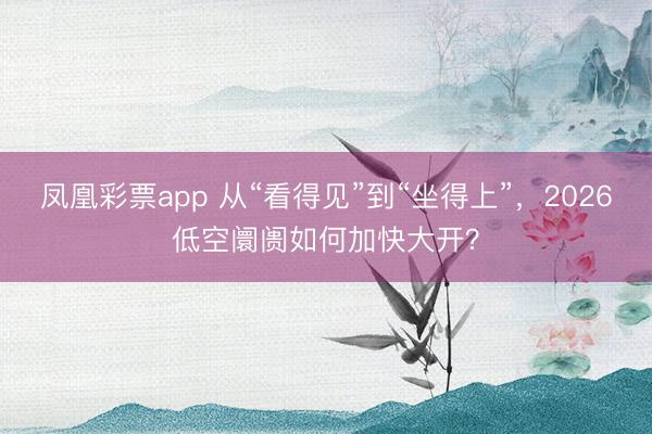 凤凰彩票app 从“看得见”到“坐得上”，2026低空阛阓如何加快大开？